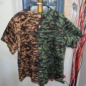 Medium army fatigue, Short Sleeve button up with Wooden Buttons.